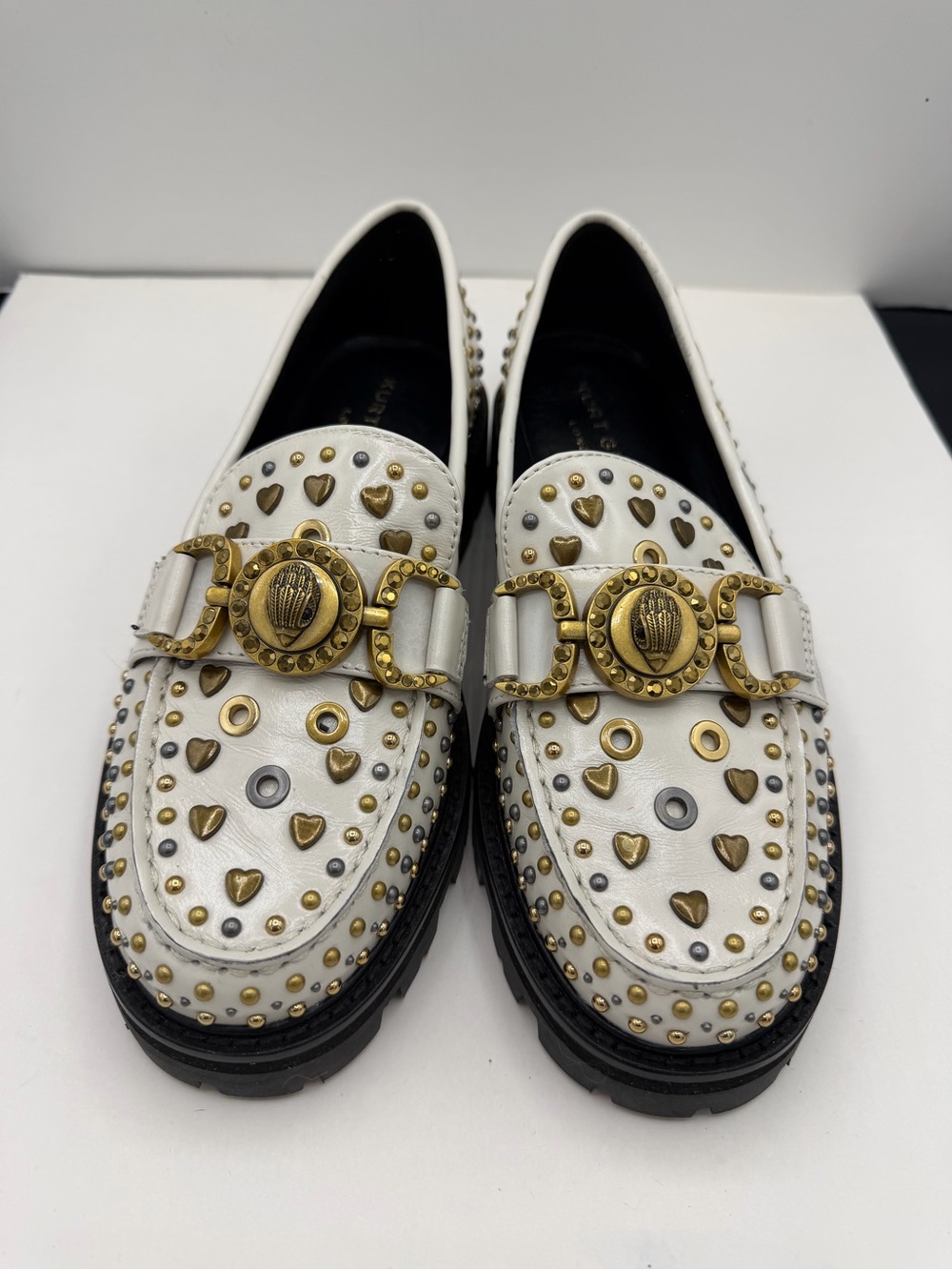 Kurt Geiger White Mansion Stud Leather Loafers Women’s 7 - Picture 2 of 5